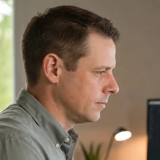 Mike Wiberg at his desk, running the Image Upscaler tool